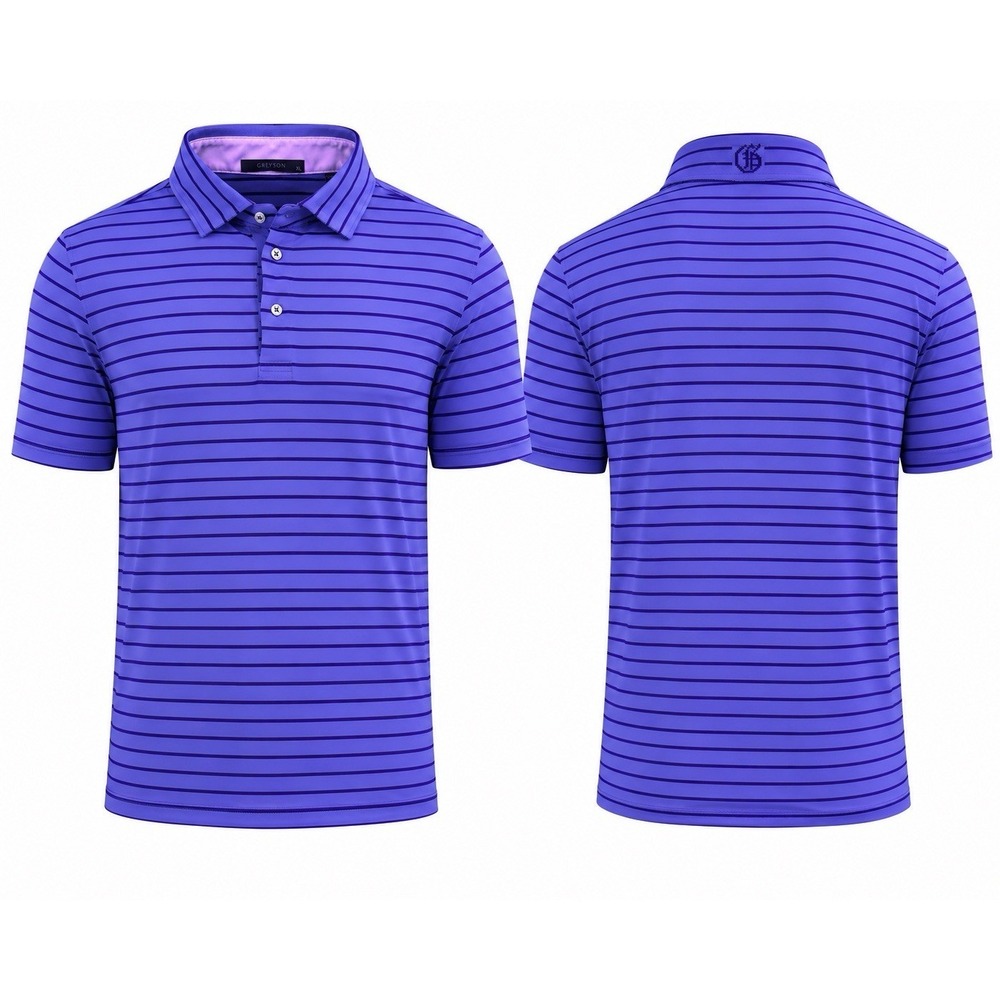 GREYSON Golf Polo Performance Shirt‎ Mens XL  LAVENDER STRIPE Wolf Logo